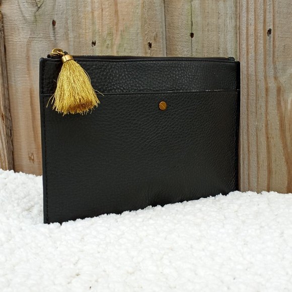J. Crew Handbags - JCREW BLK LEATHER POUCH W/TASSLE